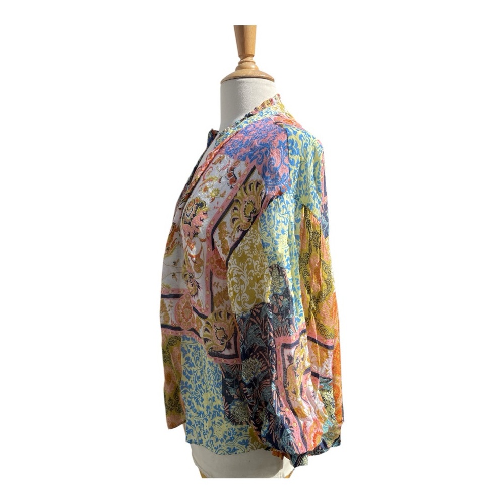 Fate Patchwork Balloon Sleeve Boho Blouse Size Me… - image 2